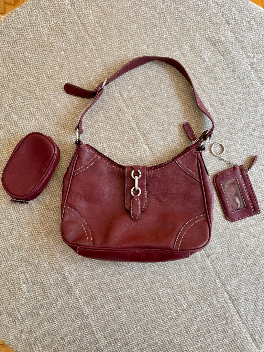 Croft & Barrow Maroon Shoulder Bag Set Y2K Burgundy Horsebit Coin Pouch ID